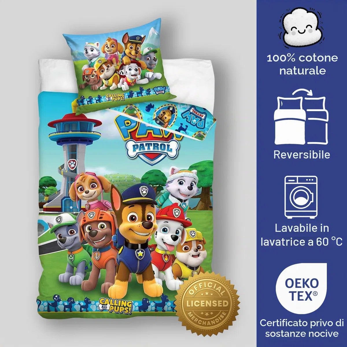 Parure da letto Pat Patrol Calling All Pups – copripiumino 140 x 200 cm + federa 65 x 65 cm