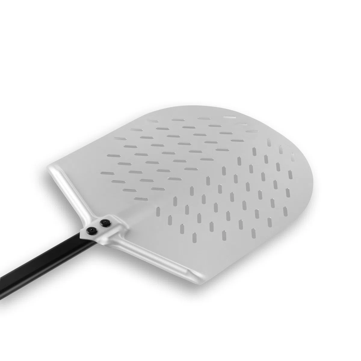 Generico Pala per Pizza Forata Professionale in Alluminio Anodizzato - Diametro 33 cm, Manico Corto 25 cm
