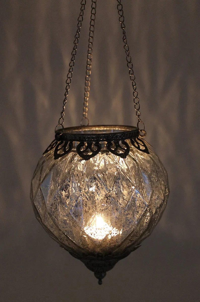 Portacandela Marocco da appendere in vetro, metallo (l/h/p) 15 x 19 x 15 cm argento