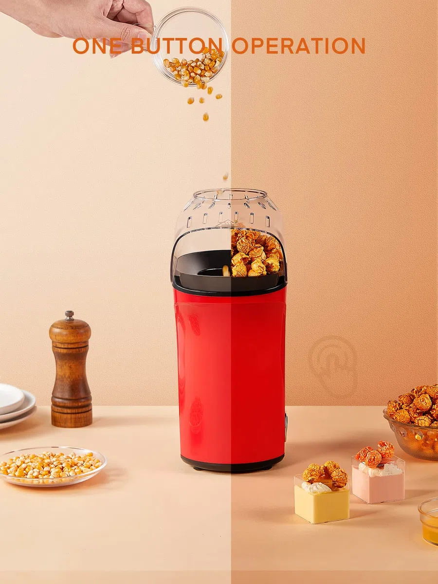 Macchina Popcorn 1400W, 4L Gande Capacità, 120g Macchina per Popcorn Aria Calda, Pop Corn Macchina, Salute e Senza Grassi, 2 Minuti Veloce, Festa Film, Natale, Anniversario per Bambini