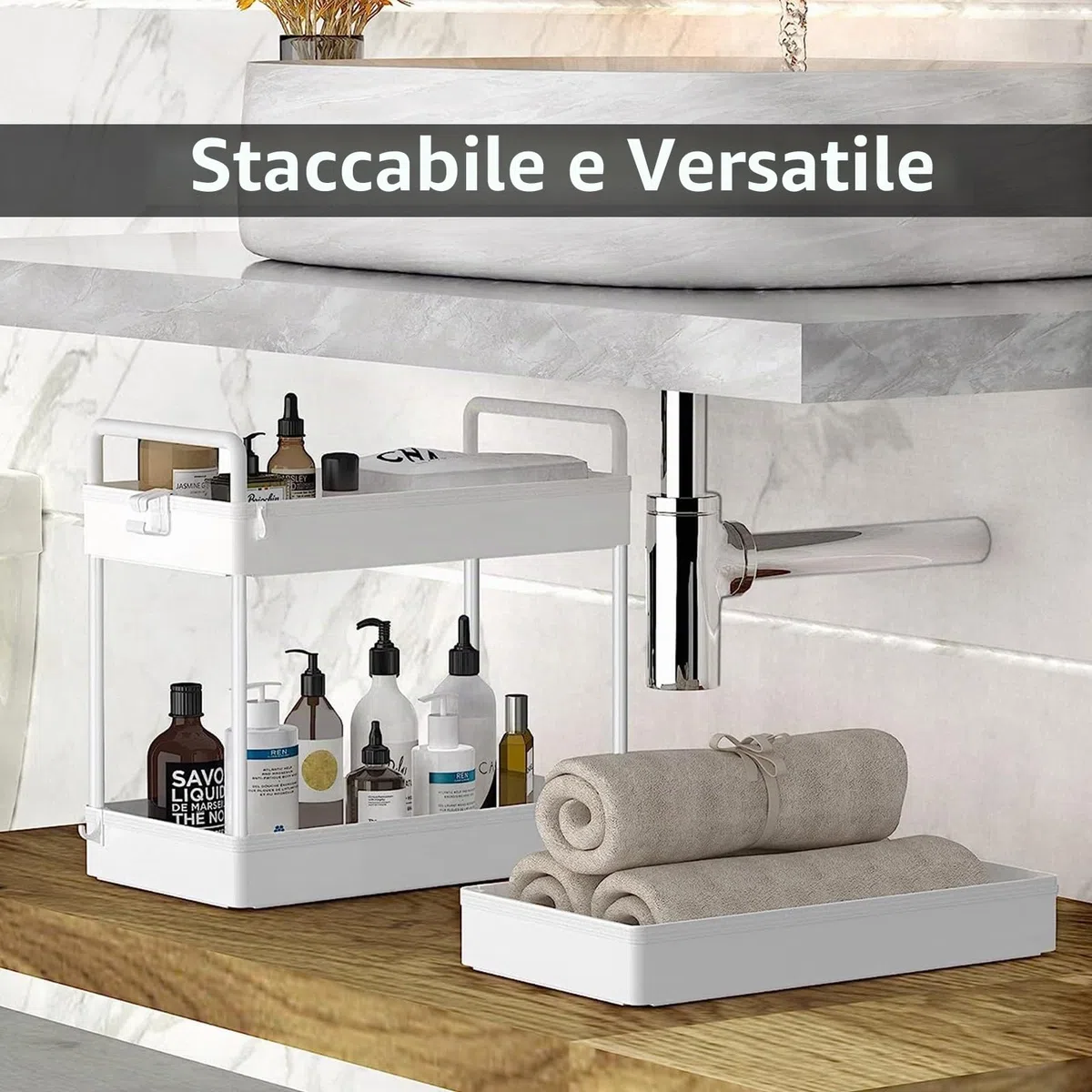 Elegante Carrello Arrotolabile a 4 Livelli, Multifunzione per Cucina, Organizer per Conservazione, Armadietto Sottile per Bagno, Lavanderia e Soggiorno
