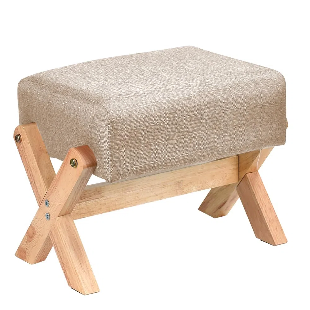 Pouf Poggiapiedi Divano, Ottomana Rettangolare con Seduta Imbottita, Poggiapiedi Morbido con Gambe in Legno, Sgabello Basso Moderno, Poggiapiedi da Ufficio, Soggiorno e Camera da Letto - Bianco