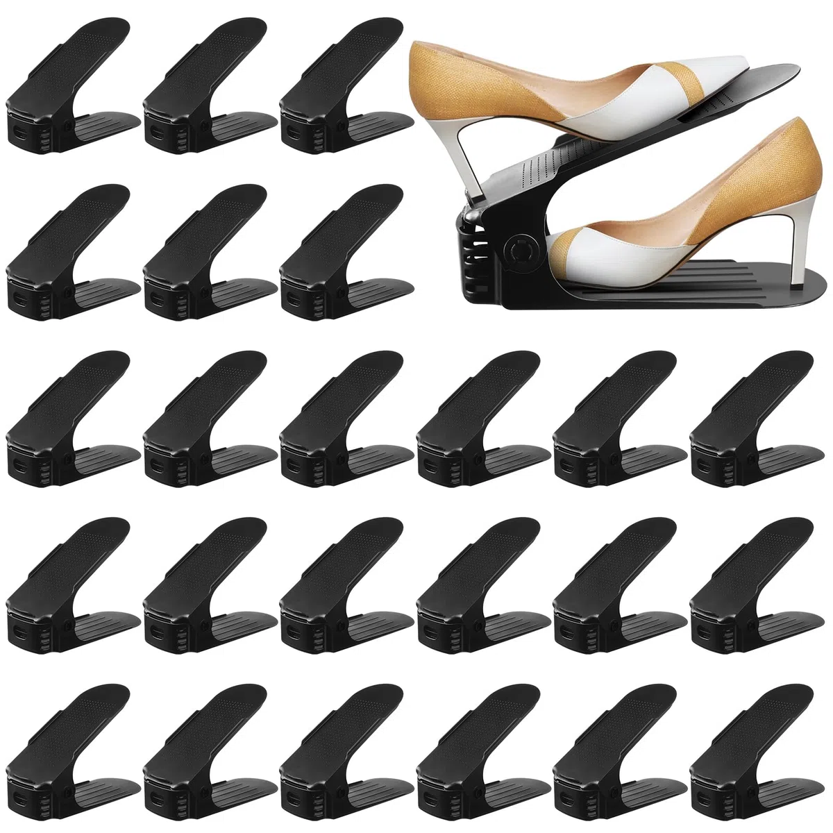 UCAMP Portascarpe,Set di 24 Organizer Scarpe Salvaspazio,Scarpiera Regolabile,Porta Scarpe in Plastica Durevole,Slot Scarpea Doppio Strato,Scarpiera con Quattro Altezze in Altezza(Nero)