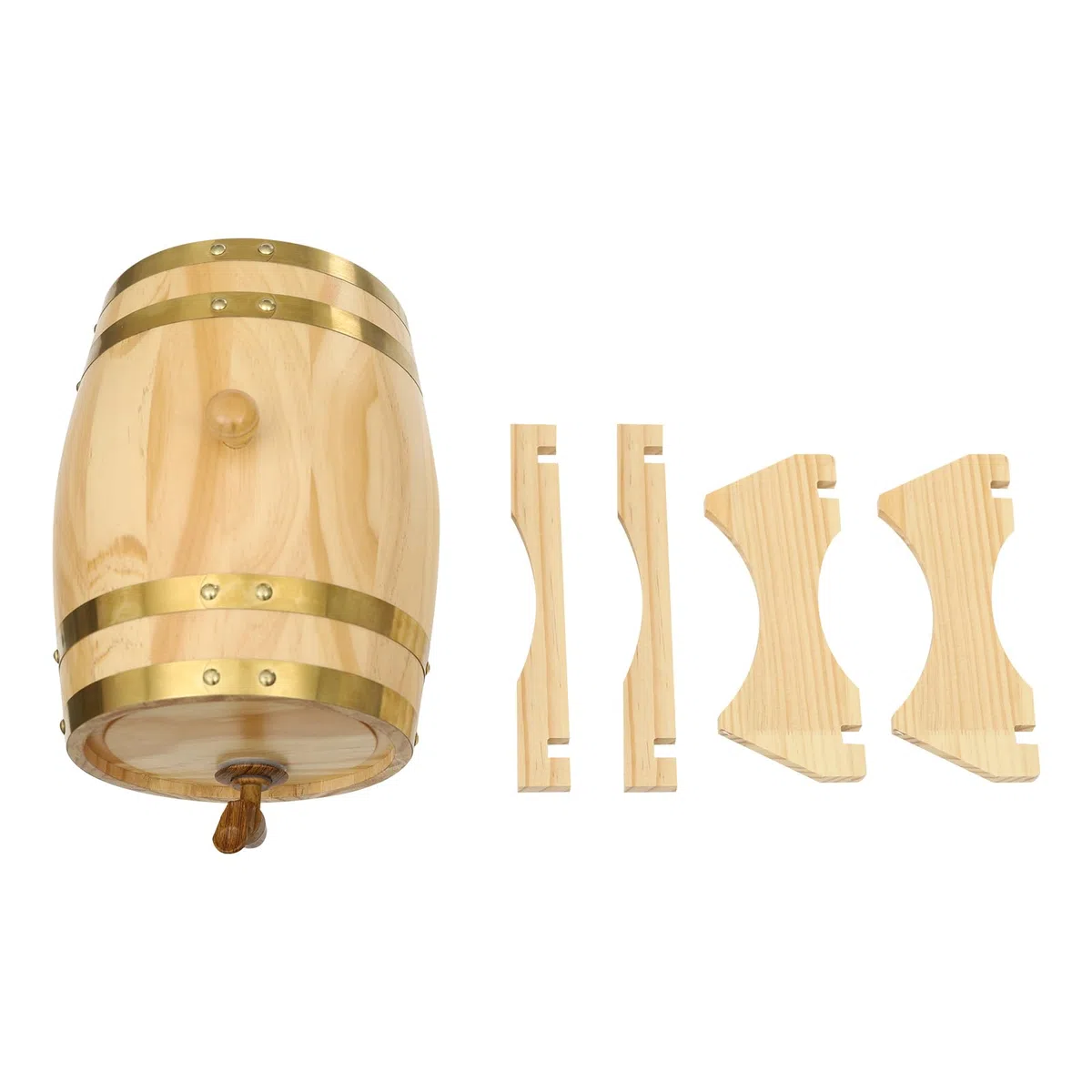 Botte in legno di pino da 5 l, con supporto e rubinetto, botte di legno originale per vino, whisky e grappa, barile decorativo per casa, bar e hotel, design ovale, effetto legno naturale