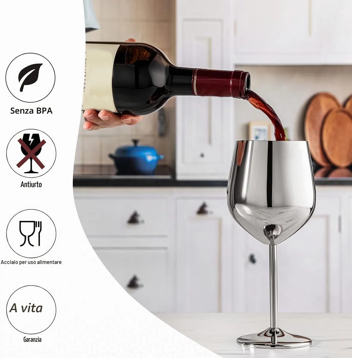 WOTOR Calici Da Vino In Acciaio Inox Set Di 4, 540ml Metallo Bicchieri Vino Rosso, Infrangibili e Portatili, Idonei Utilizzo All'aperto, Regalo Per Gli Amanti Fel Vino (Argento)