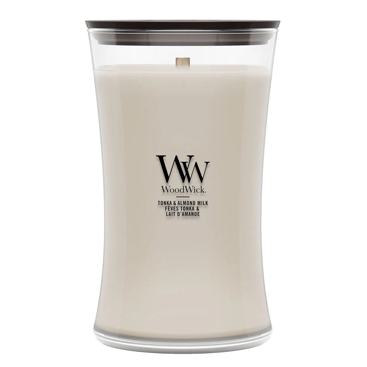 WoodWick Candela profumata | Candela grande a clessidra | Tonka & Almond Milk | Regali perfetti per donne