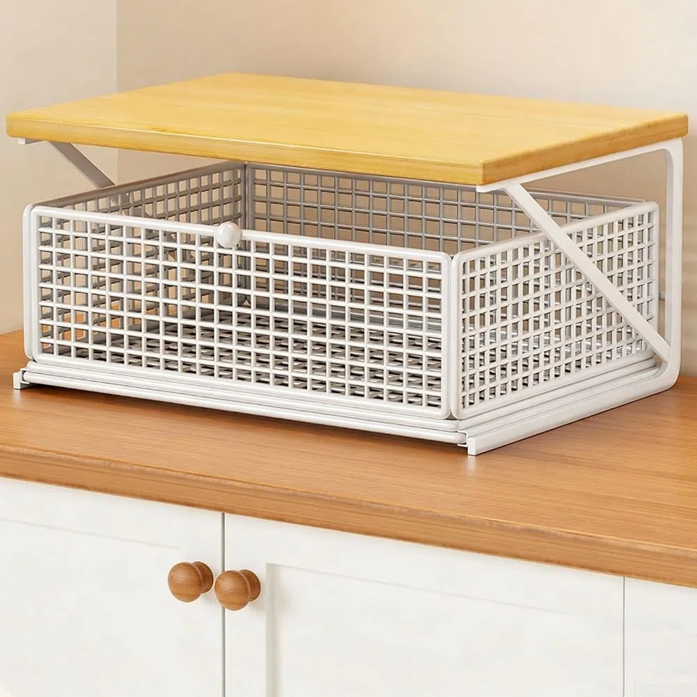Organizzatore verticale da cucina a 2 livelli, scaffale scorrevole in metallo per forno a microonde, bianco, 35 x 25 x 18 cm