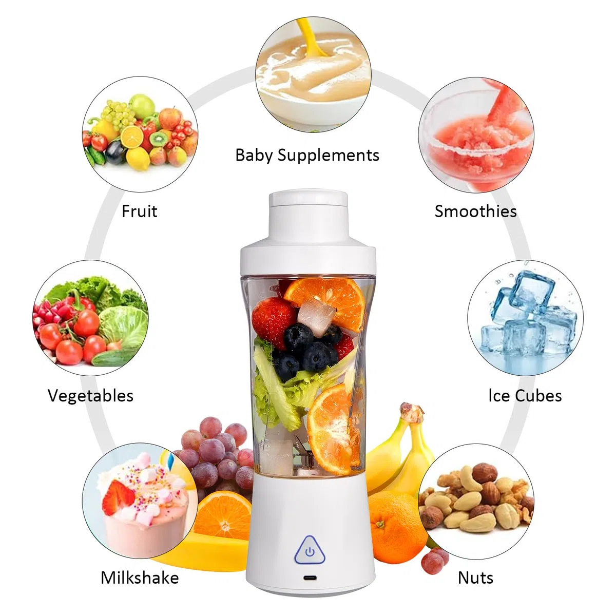 Mini Frullatore Portatile, 700 ml Frullatore Elettrico, USB Ricaricabile, Smoothie Maker con 6 Lame, Fresh Juice Frullatore, per Smoothie, Frullati di Frutta e Verdura(6000 mAh, Bianco)