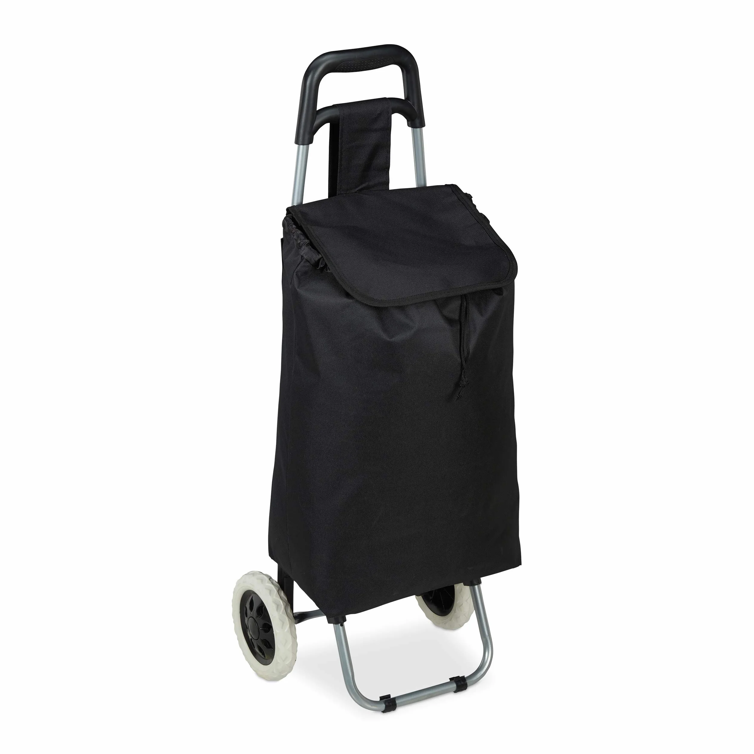Relaxdays Carrello Pieghevole per la Spesa, Borsa Estraibile da 28 L, Pratico Trolley, Ruote, HLP 92,5x42x28 cm, in Nero