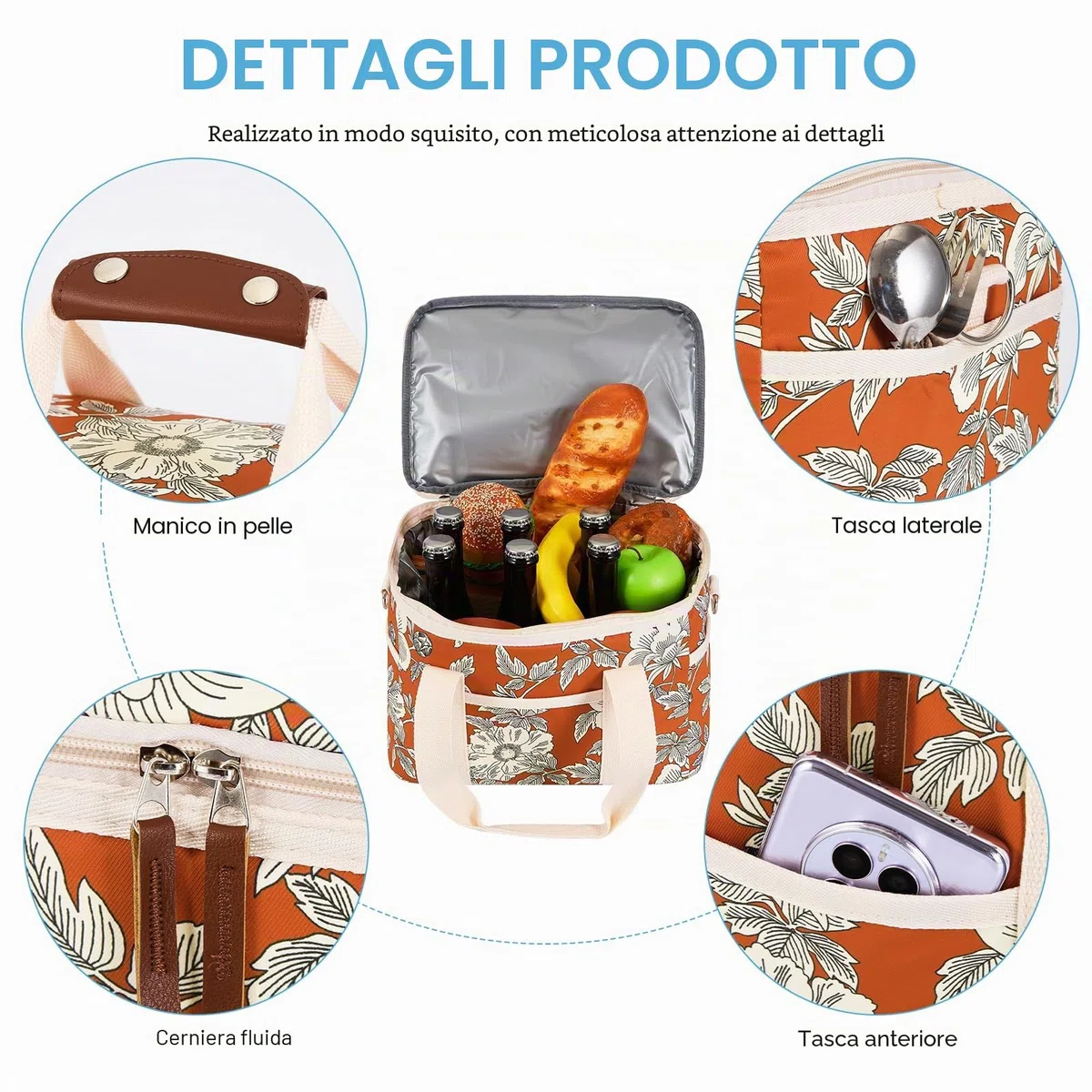 Nanxson Borsa Termica Porta Pranzo 9L/15L/29L Borsa Frigo Pranzo Floreale Lunch Box con Tracolla Regolabile per Campeggio Lavoro Scuola Viaggio (15L,A-Arancione Fiore)