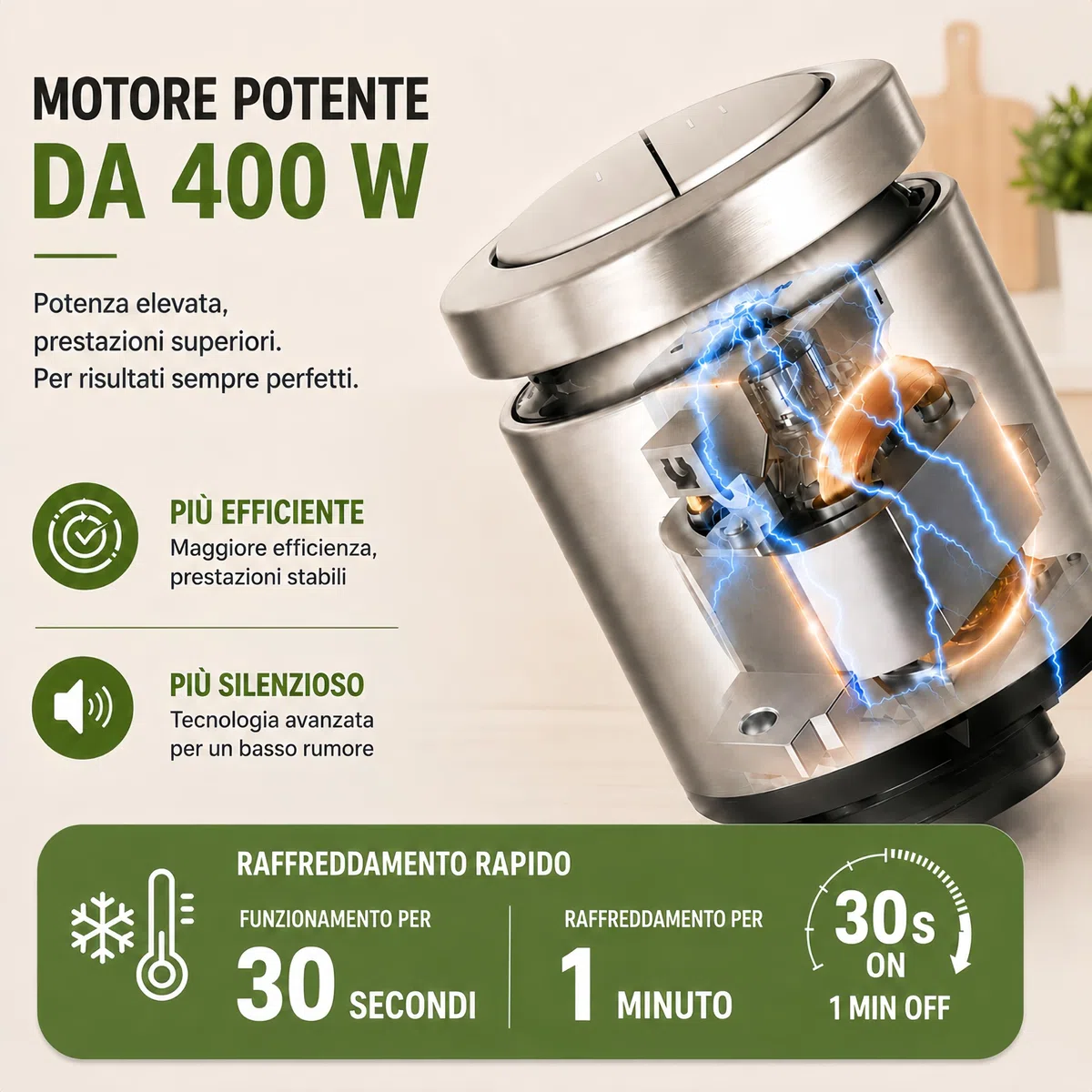 Kitchen in the box Tritatutto 2L con 2 Ciotole,Tritatutto da Cucina con 2 Set di 4 Lame in Acciaio inox,Tritatutto Elettrico a 2 Velocità per Verdure,Carne,Frutta Secca,400W