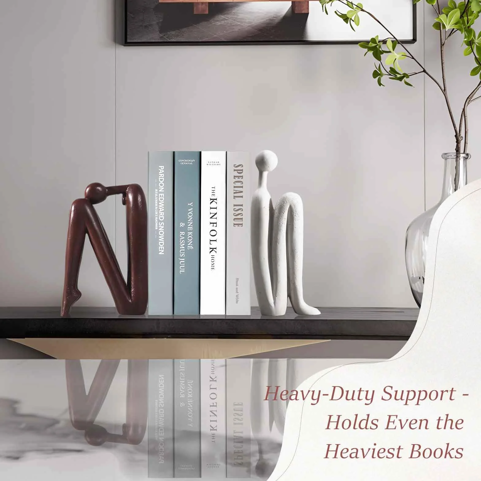 Fermalibri Decorativi in Ceramica – Set da 2 Pezzi – Fermalibri Pesanti per Librerie, Scrivania e Ufficio – Statua Astratta –Bianco e Marrone