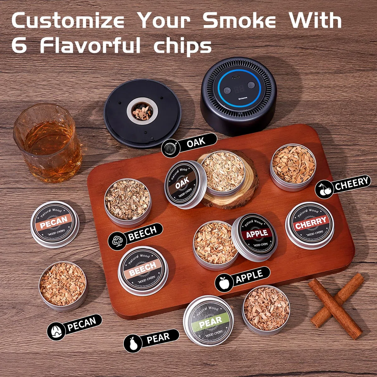 Kit affumicatore elettrico per whisky, 6 gusti di legno, senza butano, set per affumicare, accessorio da bar