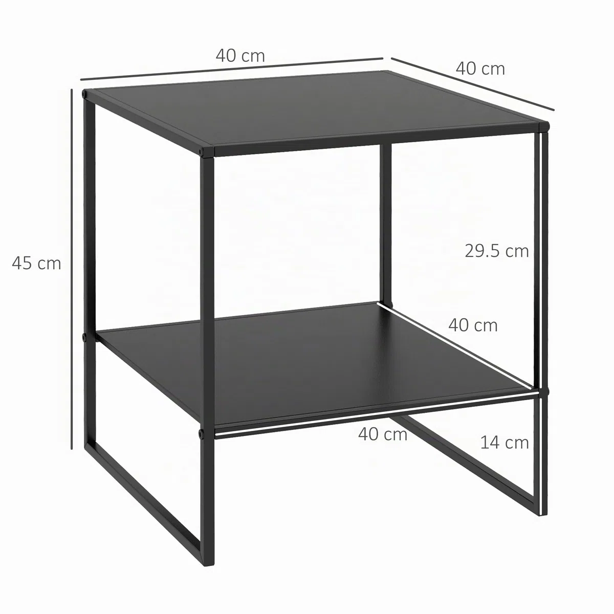 HOMCOM Tavolino da Salotto in Stile Industriale a 2 Ripiani, Comodino Moderno in Acciaio 40x40x45cm, Nero