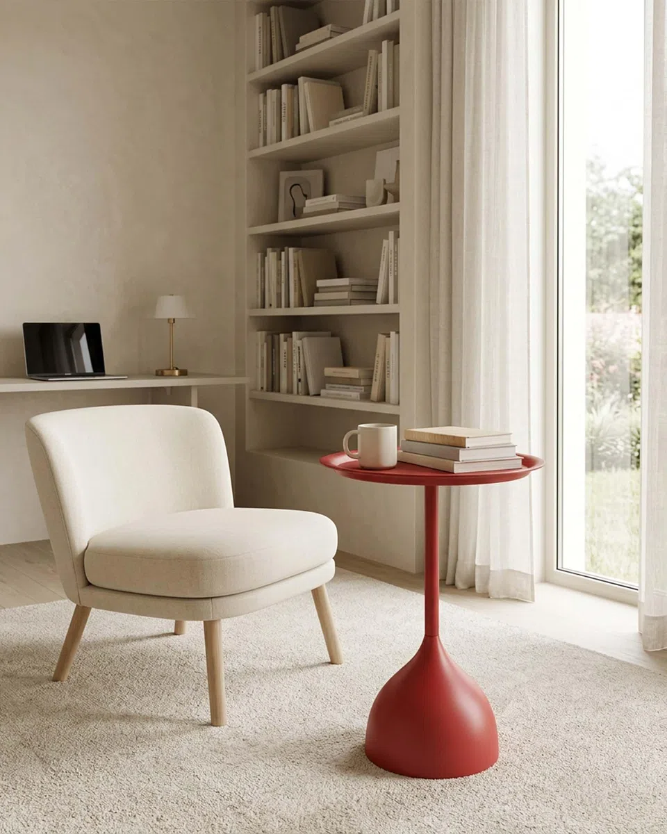 Tavolini da Salotto Rosso in Metallo Set di 2 Tavolino da Divano Rotondo Moderno, Tavolino da Balcone Impermeabile e Antiruggine Tavolo Rotondo per Soggiorno e Camera, H 42+60cm