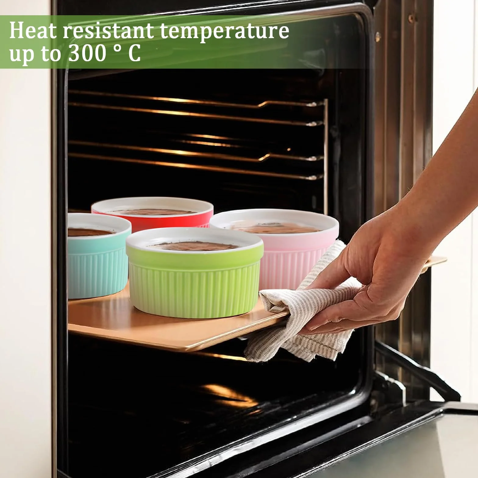 6X Stampi per Soufflé, Soufflé Forme da Forno, Ciotole di Ceramica per Creme Brulee, Stampi per Forno 200 mL Ciascuno per Crème Brulée, Muffin, Dolci e Pasticceria