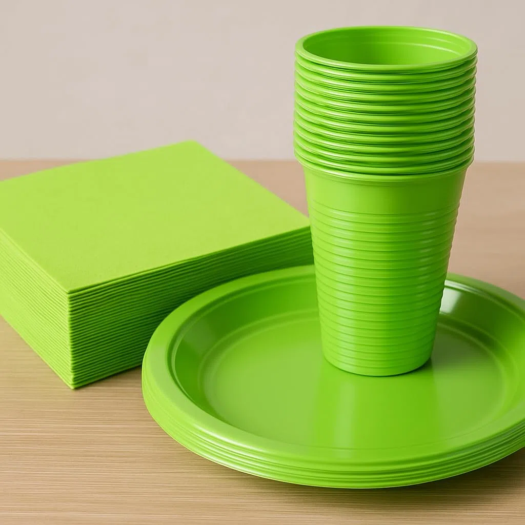 Generico Set Completo da 150 Pezzi per 50 Persone 50 Piatti, 50 Bicchieri e 50 Tovaglioli Coordinati in Verde Lime: Eleganza e Praticità per Eventi, Feste e Cerimonie