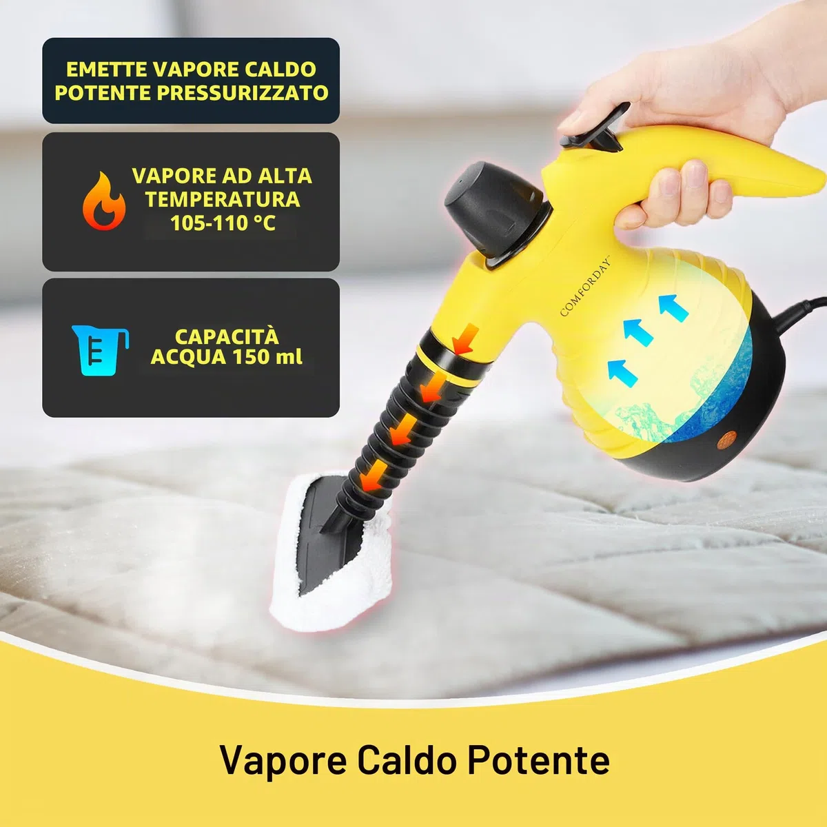 Comforday Pistola a Vapore in Alluminio 9 Accessori per Rimuovere le Macchi da Pavimena, Moquette, Tende, Seggiolini Auto, Cucina, Cimici, Bagni e Altro