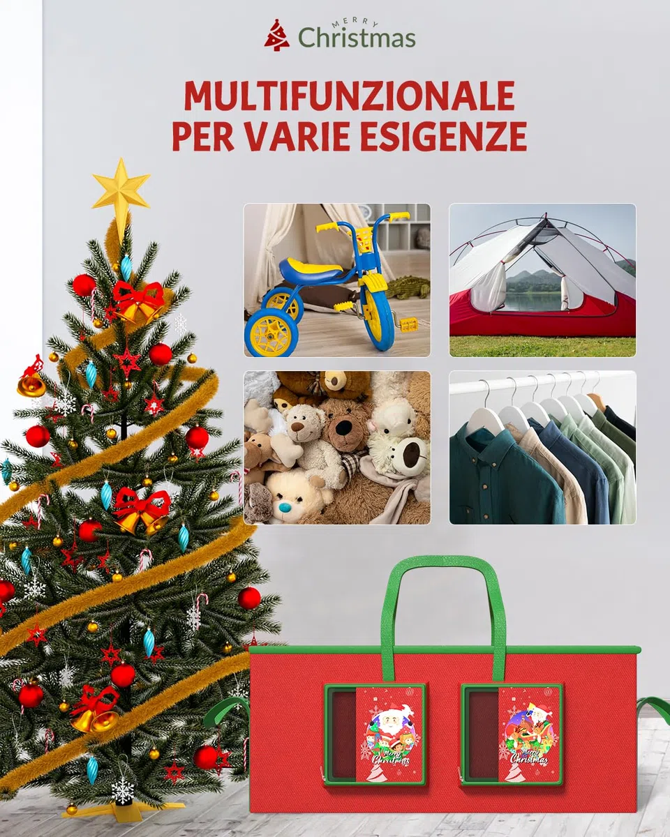 275CM Borsa di Stoccaggio dell'albero di Natale Impermeabile 600D,Adatta al Massimo 9FT Albero di Natale Smontato,Due Tasche Grandi Decorazione Natale,Maniglie e Cerniera Rinforzate Durevoli