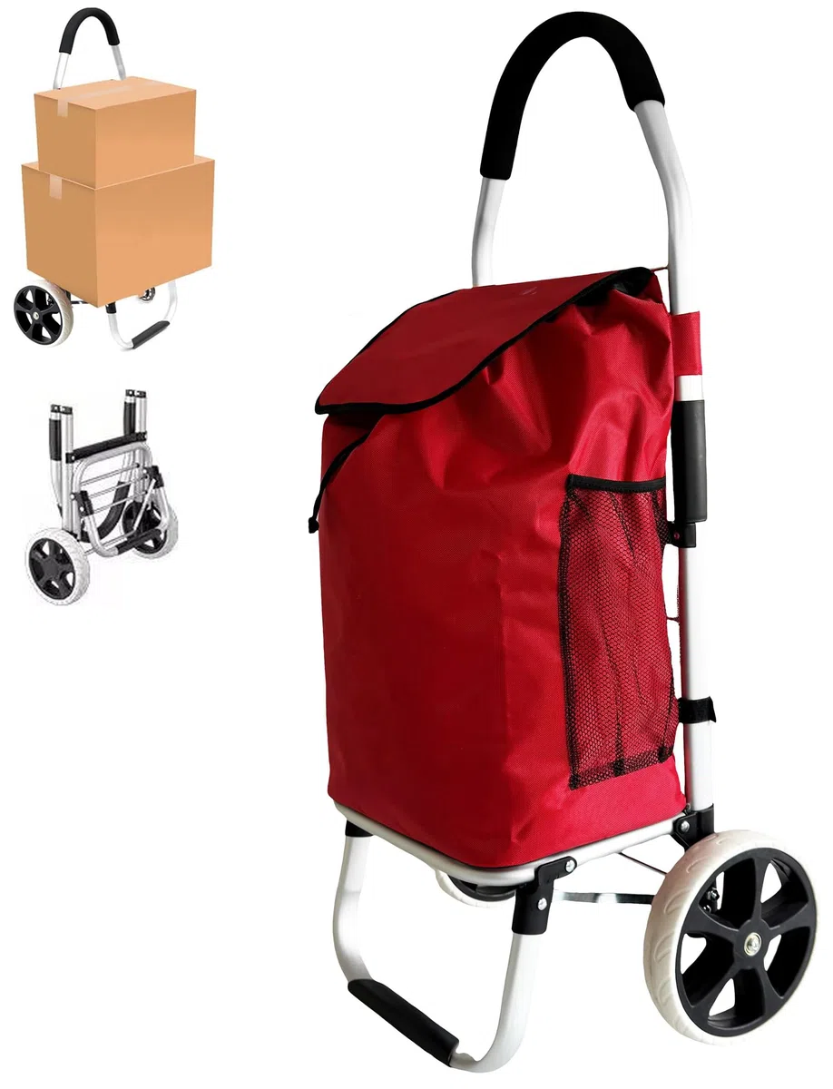 Carrello spesa 2 Ruota Grande robusto telaio in alluminio e borsa in tela impermeabile rimovibile ideale per lo shopping comodo e pratico (Rosso, 2 Ruota)