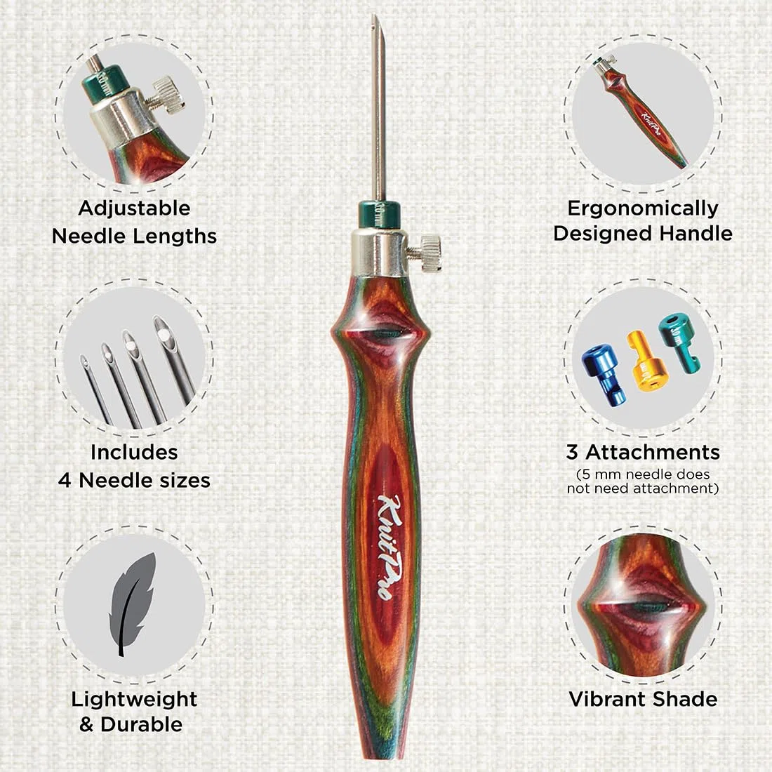 KnitPro - KnitPro Liscio Finito Vibrante Legna e Brillante Metallo Punch Aghi Ricamo Kit - 1 Impostato