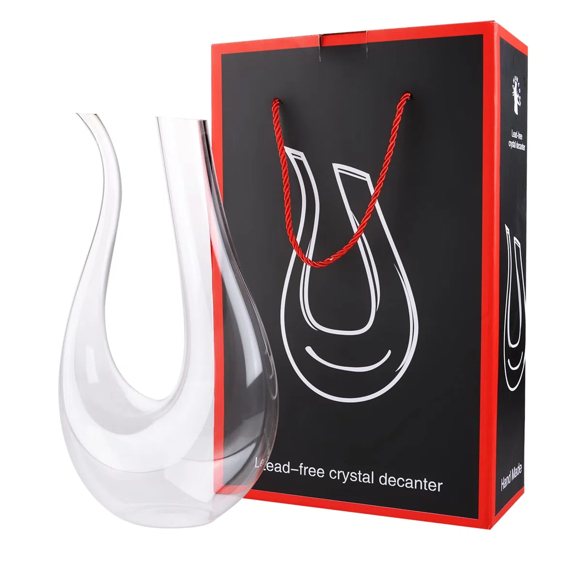 JMIATRY Decanter per vino a forma di U, decanter per vino in vetro da 1,5 litri, decanter classico per vino rosso con beccuccio inclinato facile da versare