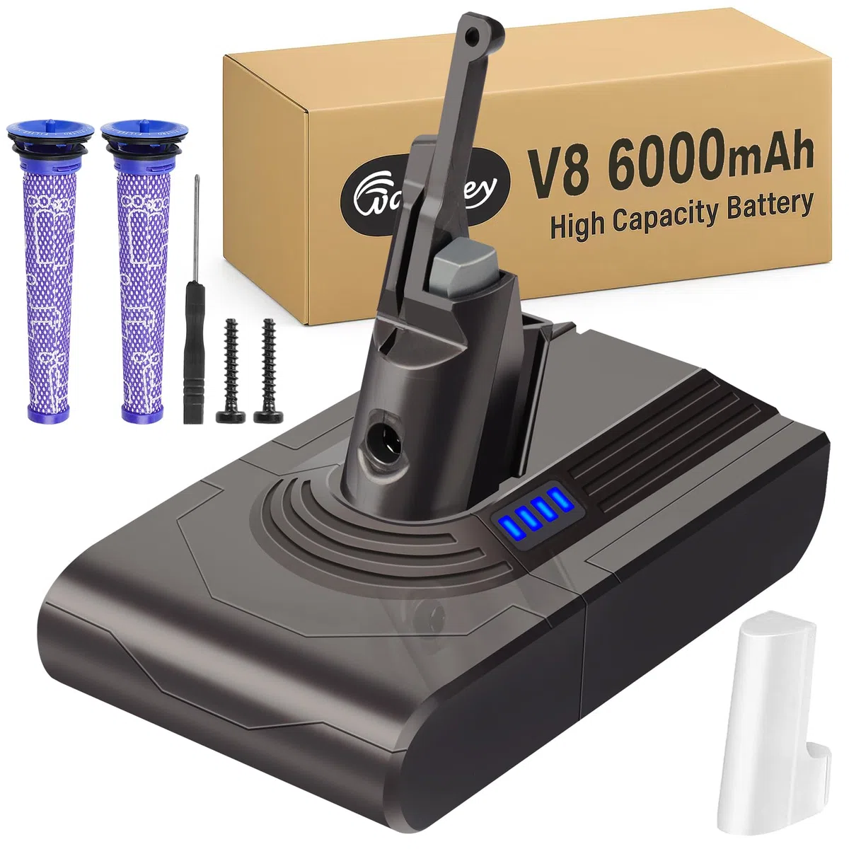 Waitley 6000mAh Batteria per Dyson V6, Batteria di Ricambio per Dyson V6 DC62 DC58 DC59 DC61 DC72 DC74 Extra, Trigger, Fluffy, Absolute SV03 SV05 SV06 SV07 SV092+2 filtri