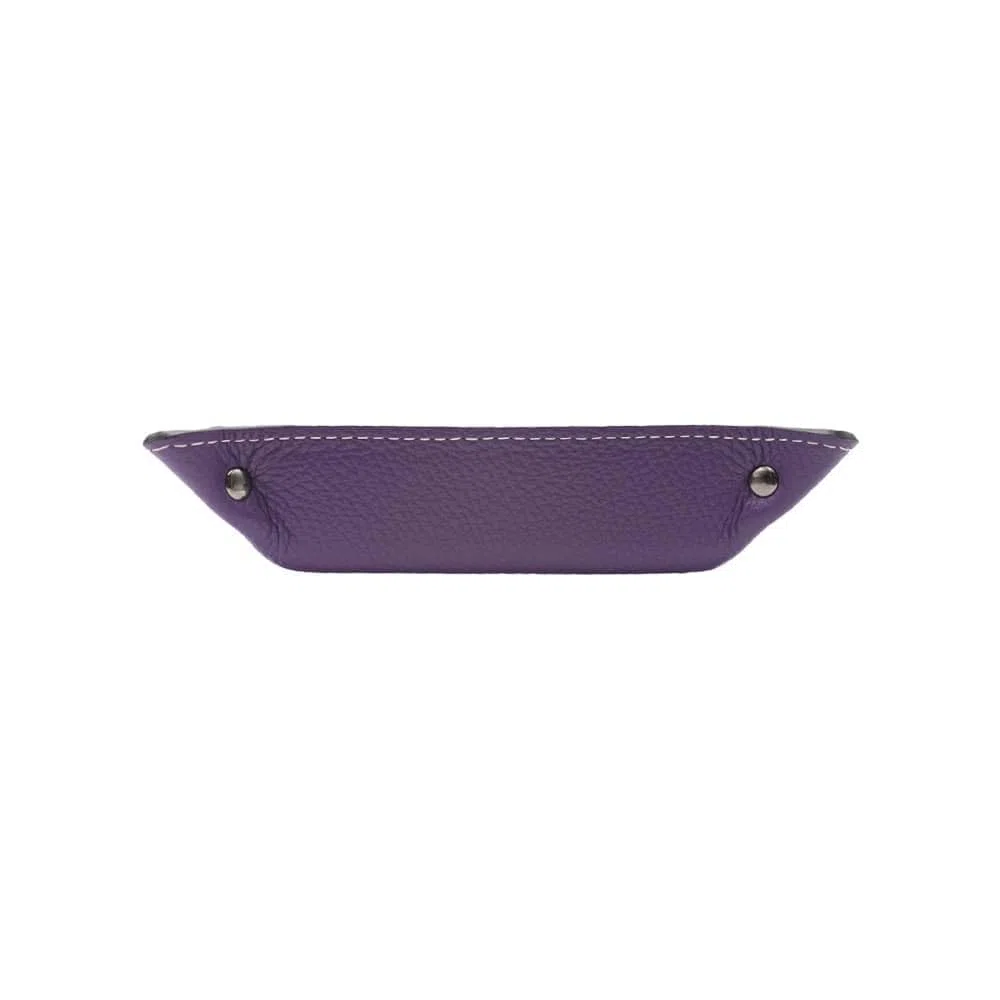 Vassoio Svuotatasche in Vera Pelle Quadrato, Centrotavola Portaoggetti Svuota Tasche in Pelle, Moderno Vassoio Portachiavi Ingresso, Svuotatasche Design Moderno Made in Italy (Viola)