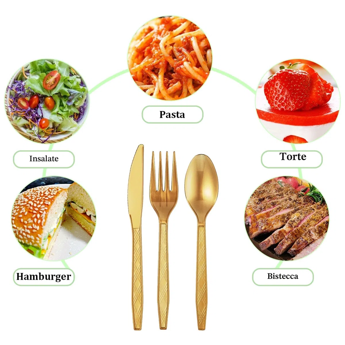 Posate in Riutilizzabili 120 Pezzi Posate in Bianca Resistenti 40 Forchette, Coltelli, Cucchiaio per Compleanni, Feste, Catering, Matrimoni, Dorato