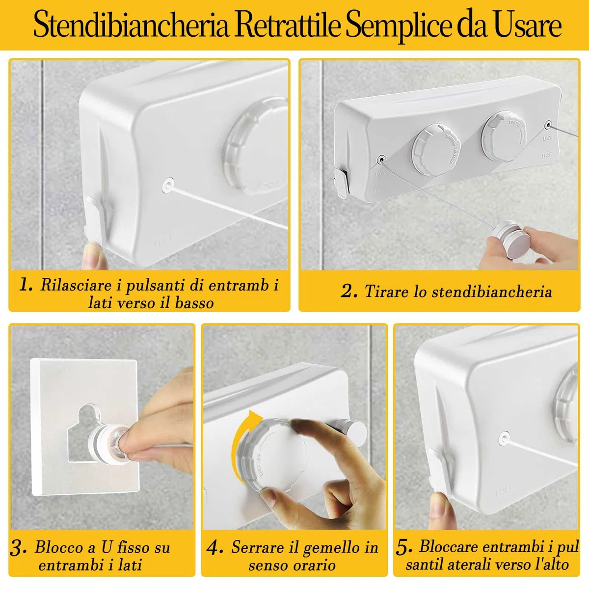 Corda per biancheria retrattile,stendibiancheria interna a parete doppia linea invisibile filo di lino estensibile in acciaio inossidabile,corda da biancheria regolabile2*5,1m(Bianco)