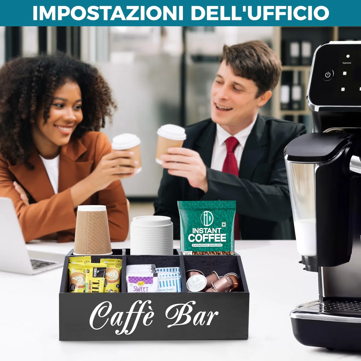 Winter Shore Organizer Caffe da Banco in Legno - Postazione Caffe Moderna per Ufficio - Angolo Caffe Cucina - Coffee Station per Pausa Caffè e Spuntini