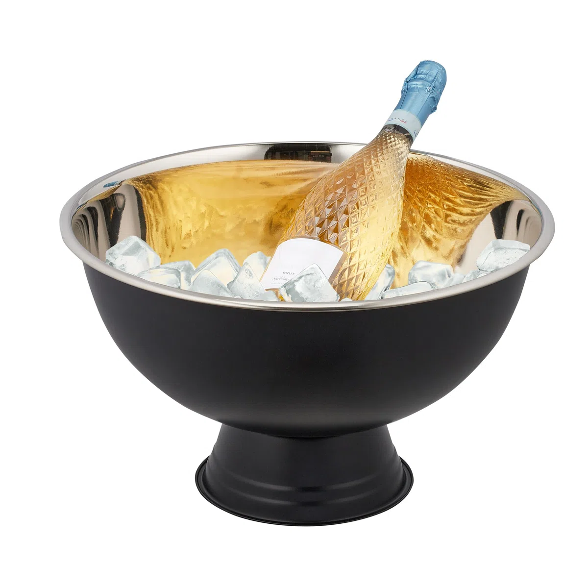 Relaxdays Secchiello Ghiaccio Bottiglie Vino, Champagne, Cestello Acciaio Inox, HxD: 23,5 x 40 cm, Portabottiglie, Nero