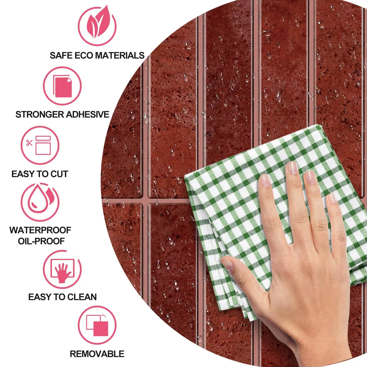 Alwayspon Piastrelle autoadesive da parete, 20 x 25 cm x 10 pezzi, in vinile, stile marmo rosso, piastrelle adesive da parete per cucina e bagno