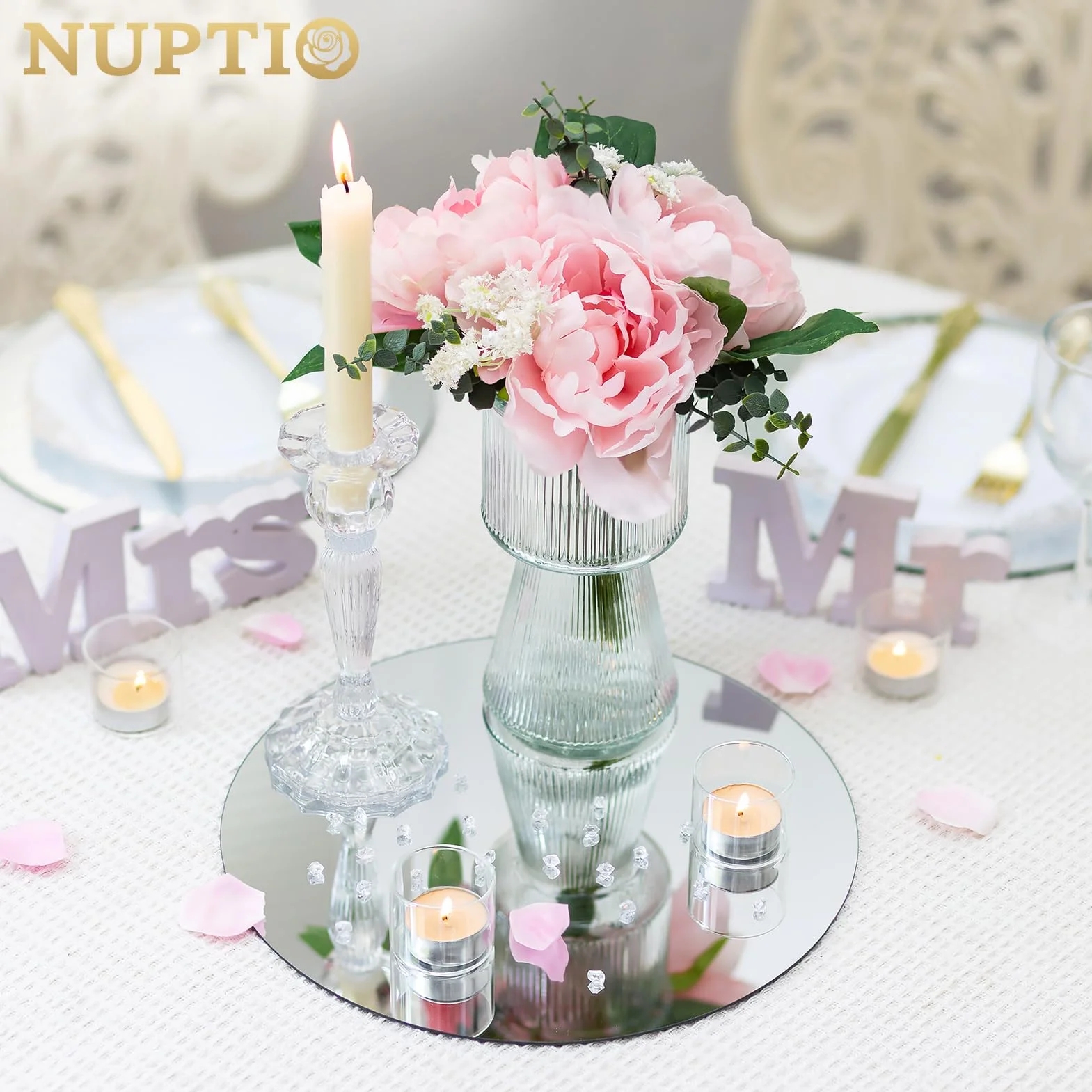 NUPTIO Specchio Vassoio Portacandele: 30cm Grande Vassoio Rotondo A Specchio 6 Pezzi Vassoi Decorativi Rotondi Portacandele Matrimonio Centrotavola Baby Shower Anniversario Decorazione da Tavolo 2mm