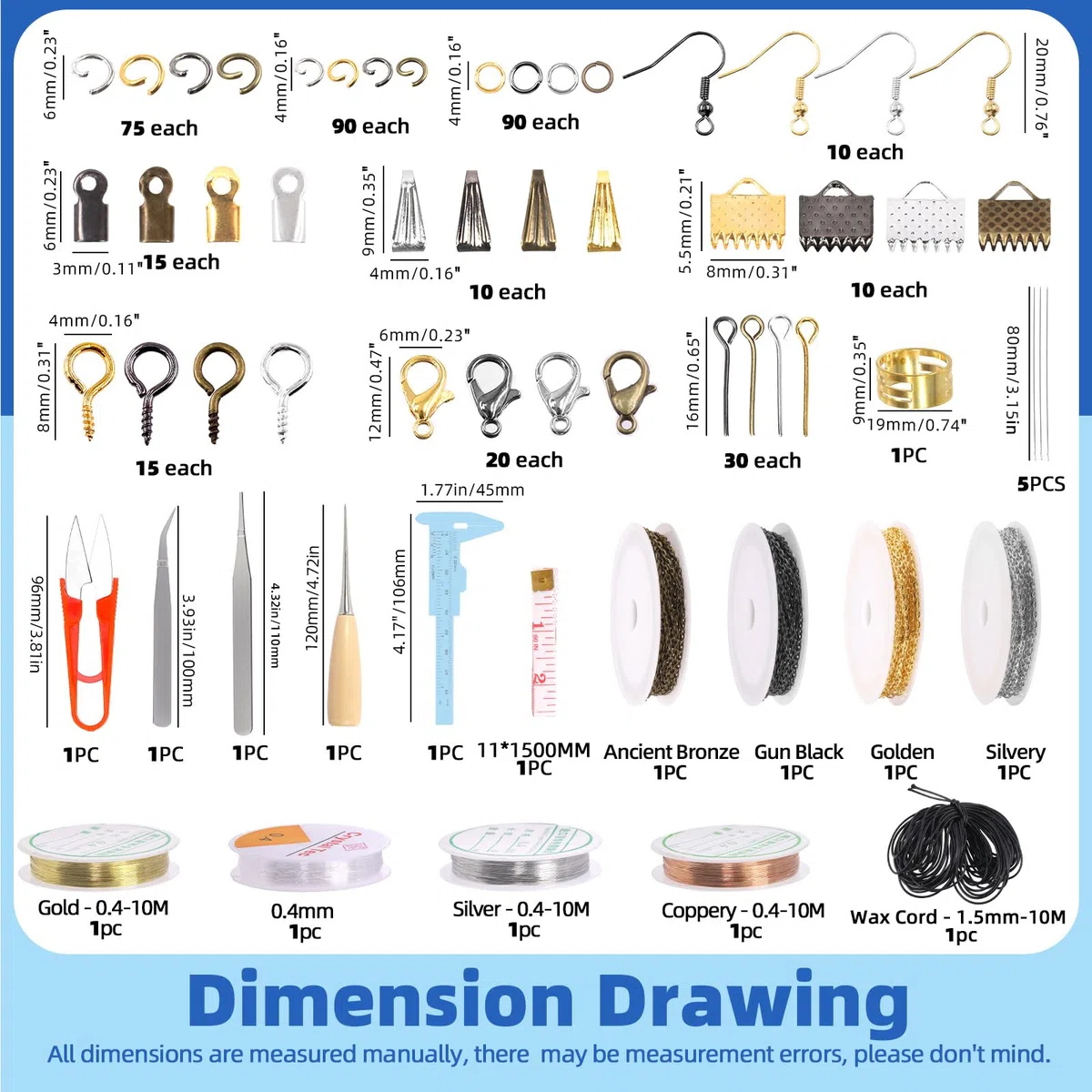 GLARKS Kit di 950 pezzi per la creazione di gioielli con strumenti per la creazione di gioielli, pinze per gioielli, fili per perline, risultati di gioielli e strumenti di misurazione per la