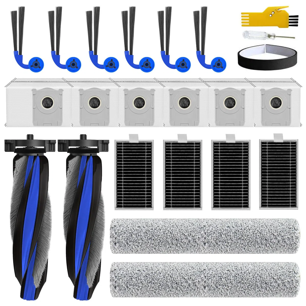 Ricambi per robot aspirapolvere ECOVACS DEEBOT T90/T90 PRO Omni/X12 PRO Omni 2 spazzole a rullo, 4 filtri, 6 spazzole laterali, 2 mop a rullo, 6 sacchetti, 1 striscia paracolpi
