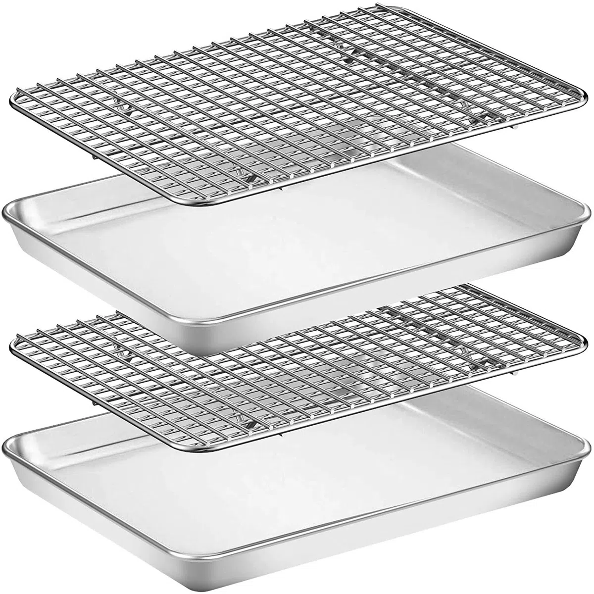 Set di teglia e griglia in acciaio inox, 30,5 x 25,4 x 2,5 cm, include 2 fogli + 2 ripiani, lati profondi, lavabile in lavastoviglie