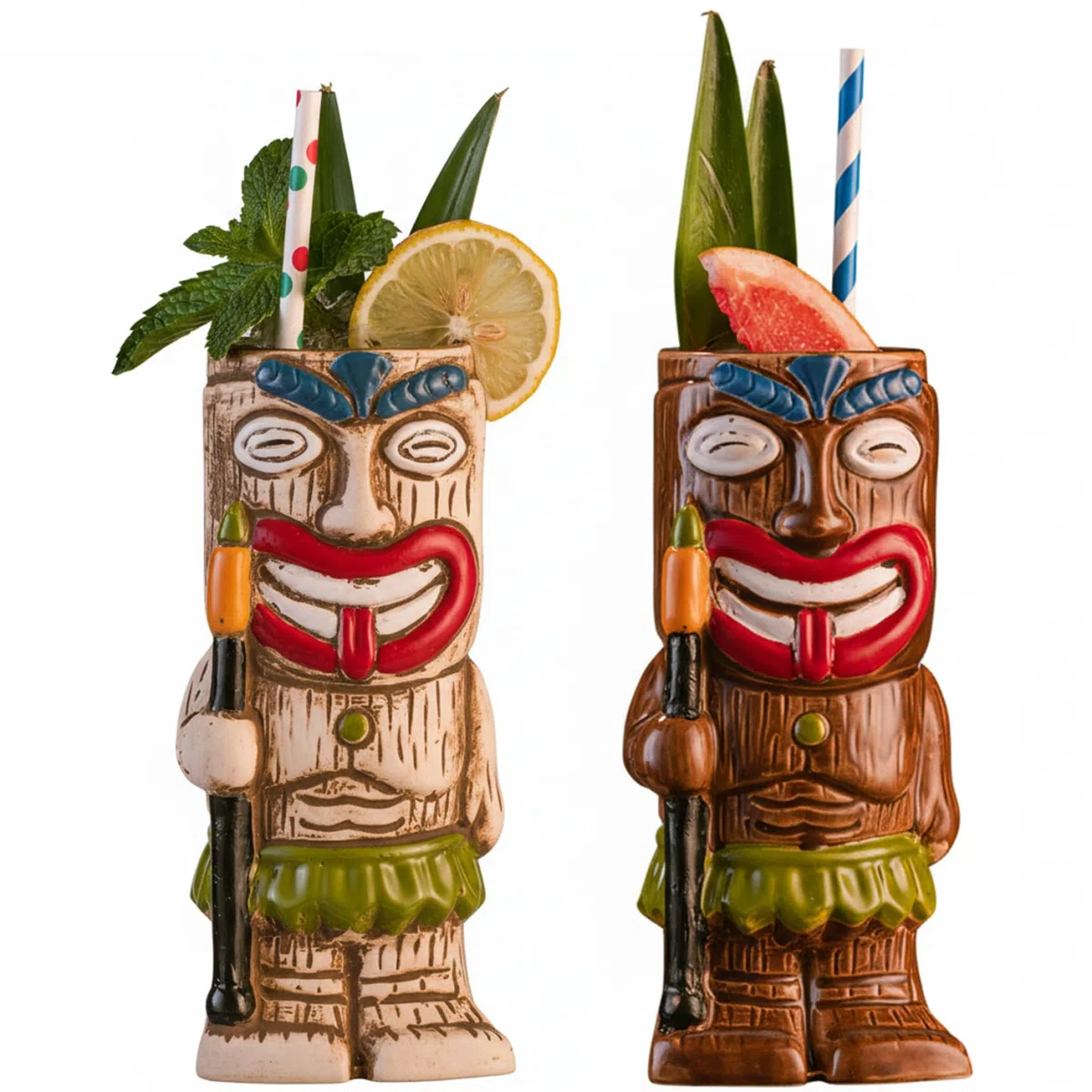 Set da 2 tazze da cocktail Tiki, tazze Tiki in ceramica dal design unico, bicchieri hawaiani per decorazioni per feste tropicali, bicchieri da cocktail per bar di casa, stile 1