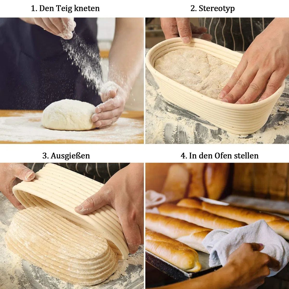 Cestino Ovale da Lievitazione per Pane,2 Pezzi 11 "Cesto in Rattan Naturale,750g di impasto,con Tela di Lino,asta mescolare farina,per impasto di pane,pizza e pasticceria,25x14x8cm