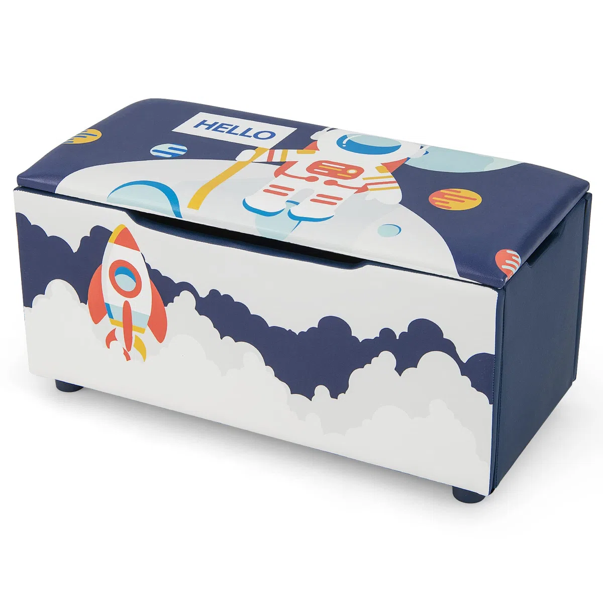 GYMAX Cassapanca per Bambini 2 in 1, Carico 150 kg, con Coperchio Rimovibile, Panca Portaoggetti con Fessure Antipizzicamento, Cinghia di Trazione e Struttura Stabile 75x36x38 CM (Blu e Bianco)