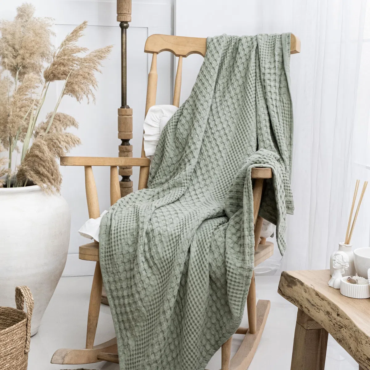 Milam London Plaid Divano | Coperta Da Divano | Copriletto Singolo Cotone | Telo Arredo Copritutto | Coperta Letto Singolo | 100% Cotone | 120 x 180 cm, Verde Salvia