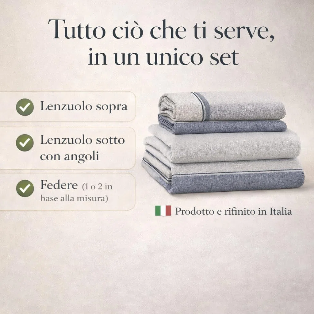 Set Lenzuola Made in Italy, Completo Letto Matrimoniale - 100% Cotone Lenzuolo Sopra 250x290 cm, Lenzuolo Sotto con Angoli 180x200x25 cm e 2 Federe 52x82 cm - per Tutte le stagioni (Tortora)