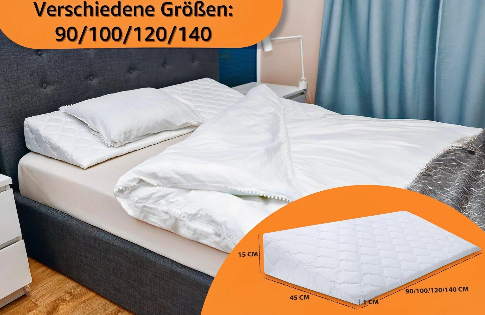 Totsy Baby Cuscino Antireflusso Adulti & a Cuneo per Letto 68x80 cm - da Lettura Triangolare Schienale Letto – Cuscino Reflusso Rialzo per Leggere a Letto Fodera Lavabile Öko-Tex