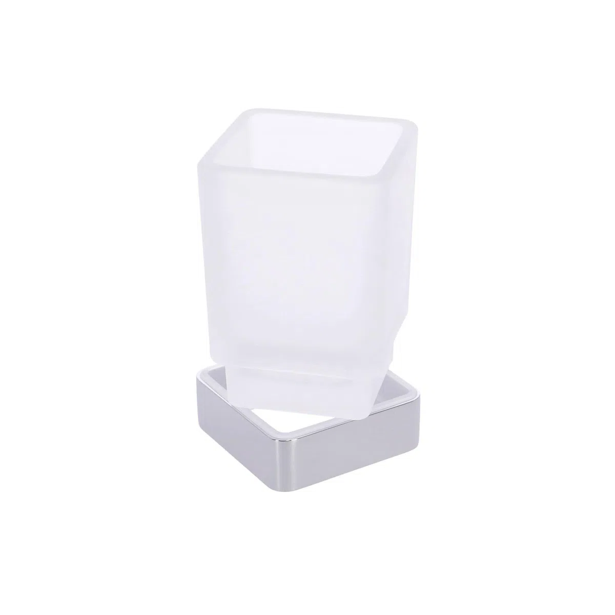 Inda A1810ZCR21 Lea Portabicchiere da Appoggio con Bicchiere in Vetro Satinato, Accessori Bagno, Cromo