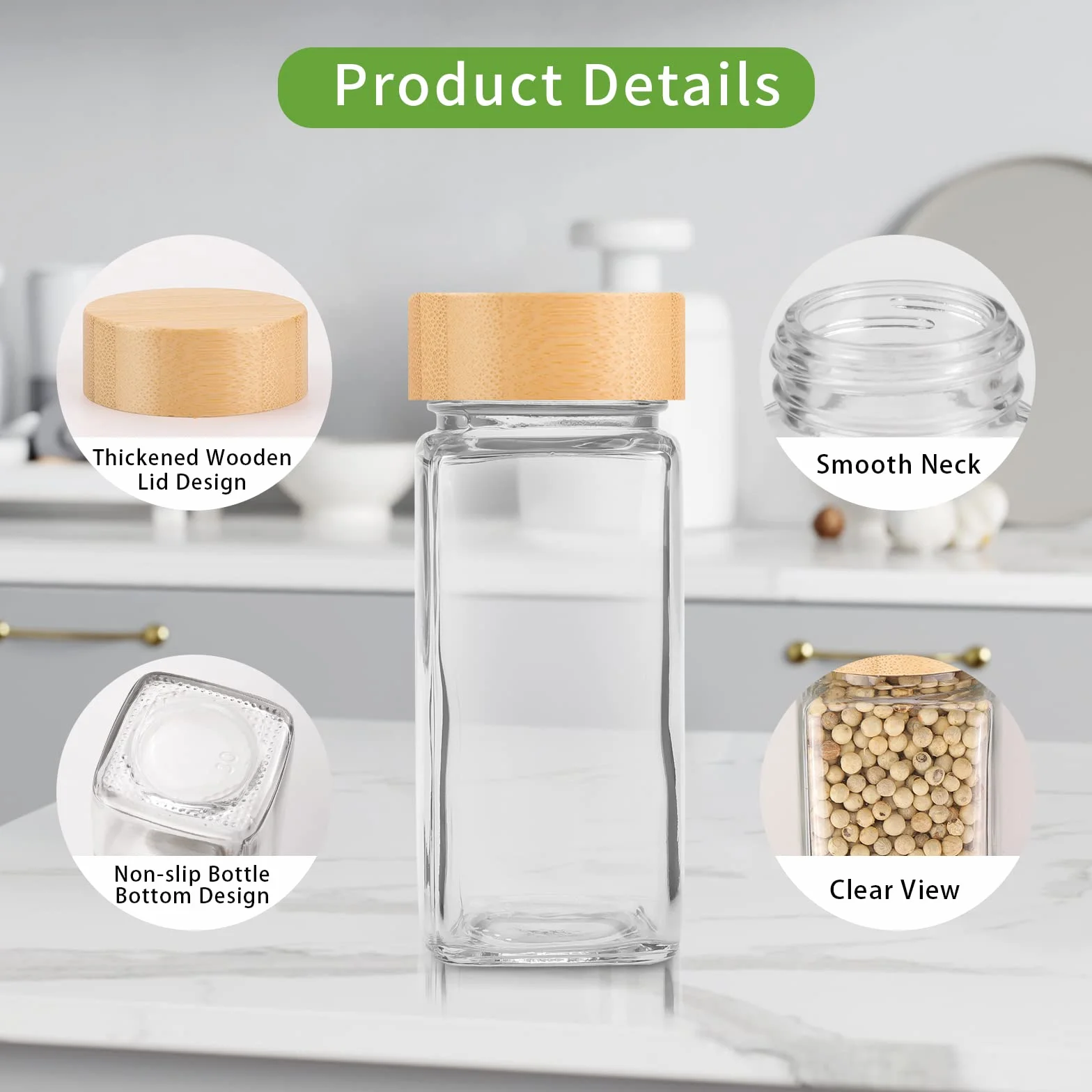 Withosent 24 barattoli per spezie rotondi in vetro da 100 ml con tappo a vite, contenitore per spezie con contenitore per cospargere, etichette, imbuti, spazzola