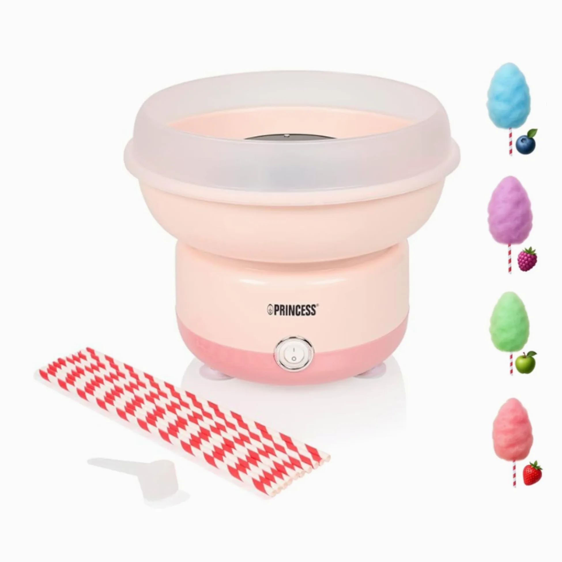 Princess Macchina per Zucchero Filato, 500W, Design Compatto, Parti Lavabili in Lavastoviglie, Con Bastoncini e Misurino, Senza BPA, Piedini Antiscivolo, Facile da Usare, 292990