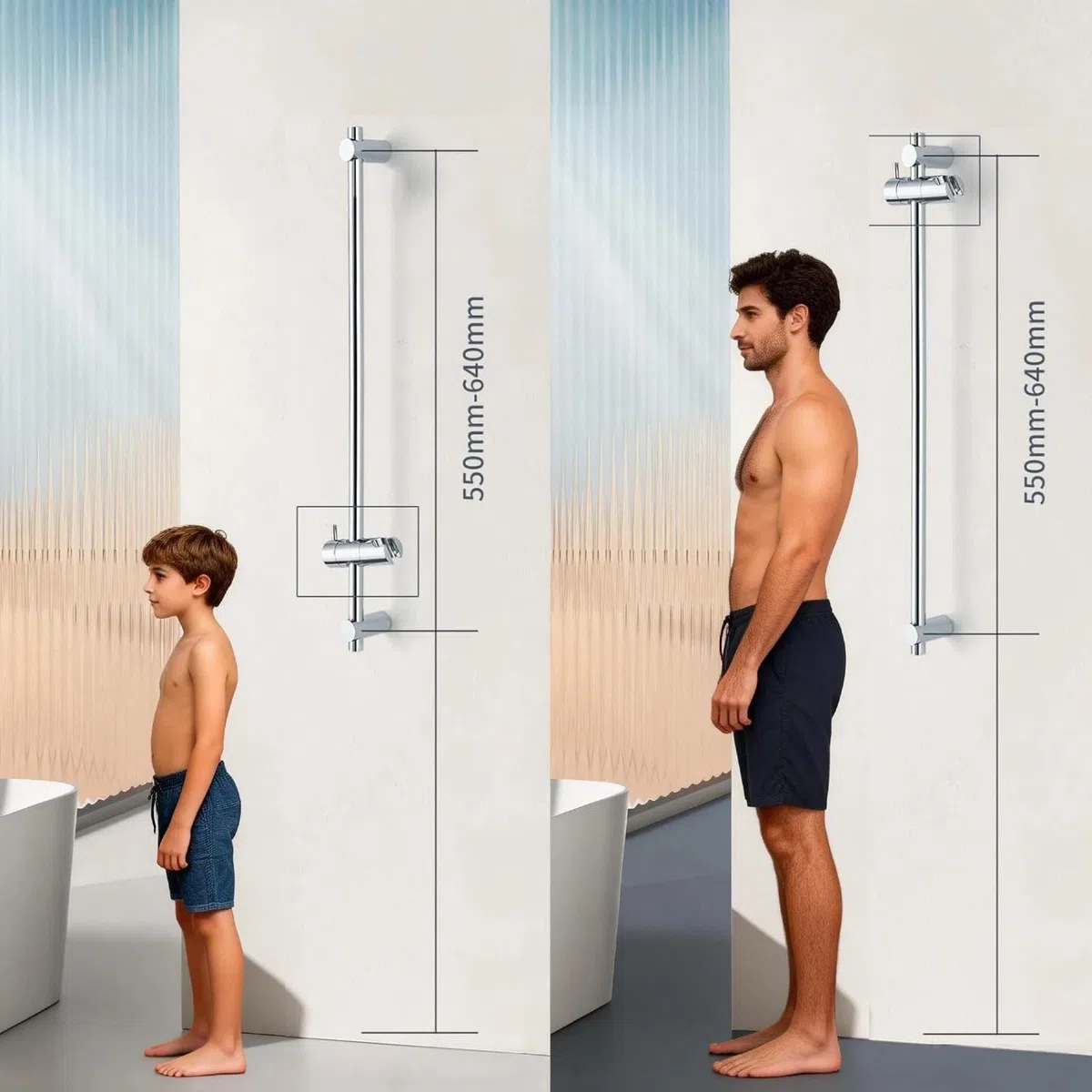 Asta doccia in acciaio inox, 70 cm, asta doccia con supporto per soffione doccia, girevole a 360° e regolabile, asta per doccia con fissaggio a parete variabile, per adattarsi ai fori