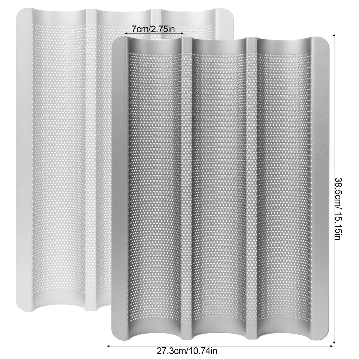 2 Pezzi Stampo Baguette Perforata Antiaderente per 3 Baguette Stampo per Baguette con Rivestimento Antiaderente Stampo in Acciaio al Carbonio per Pane Francese per Pane Traforata(38x27cm)