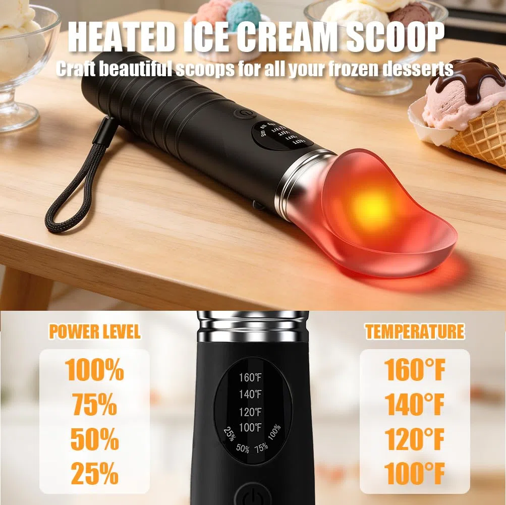 Paletta per gelato riscaldata, paletta per gelato elettrica ricaricabile con 4 marce, Paletta Elettrica per Gelato, Riscaldato Elettrico per Ghiaccio con impermeabilità IP67 per gelato duro