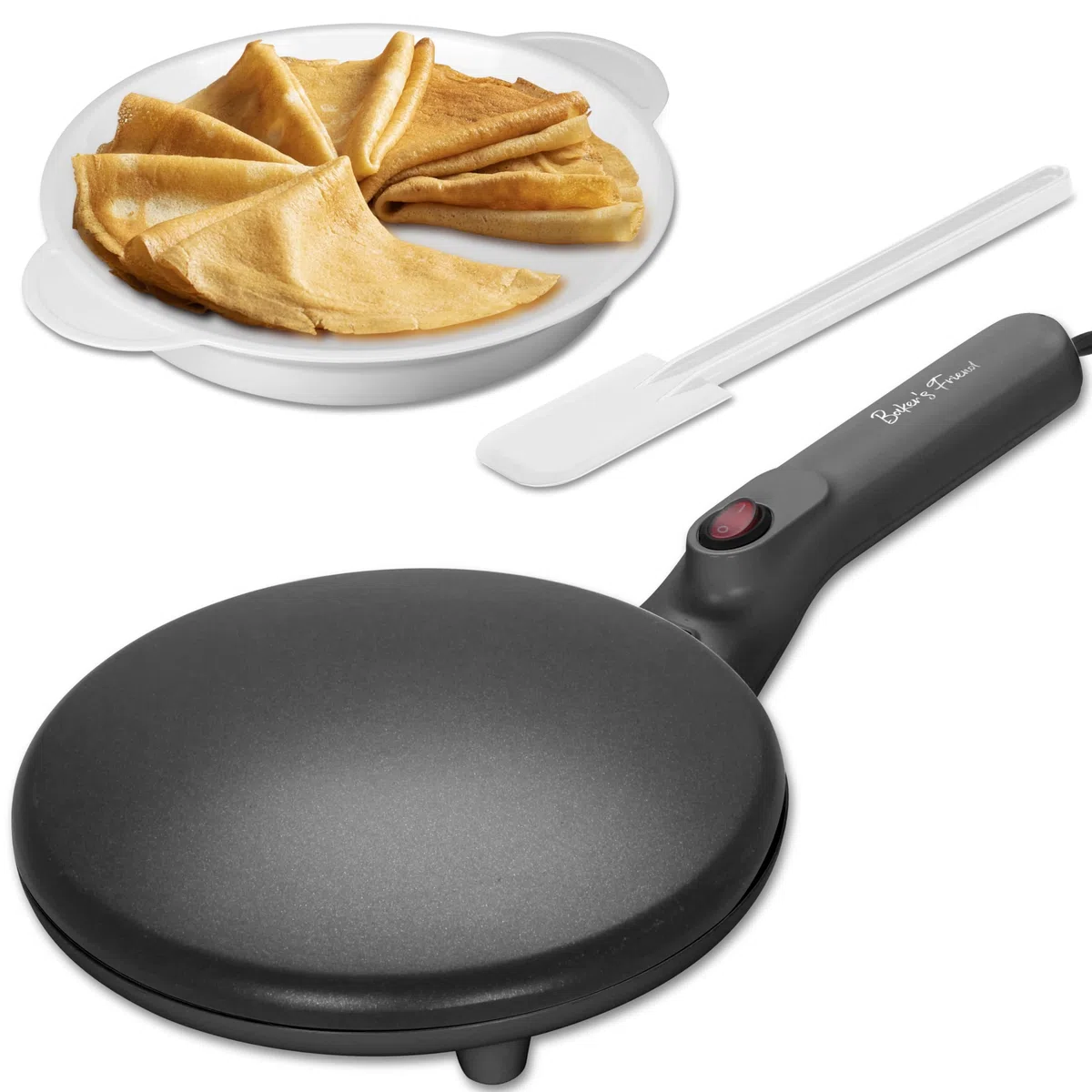 Baker's Friend Macchina per Crepes Instantanea, Padella per Crepes con Manico Anti-Scaldamento, Superficie Cottura Antiaderente da 20 cm, Regolazione Automatica della Temperatura, Grafite
